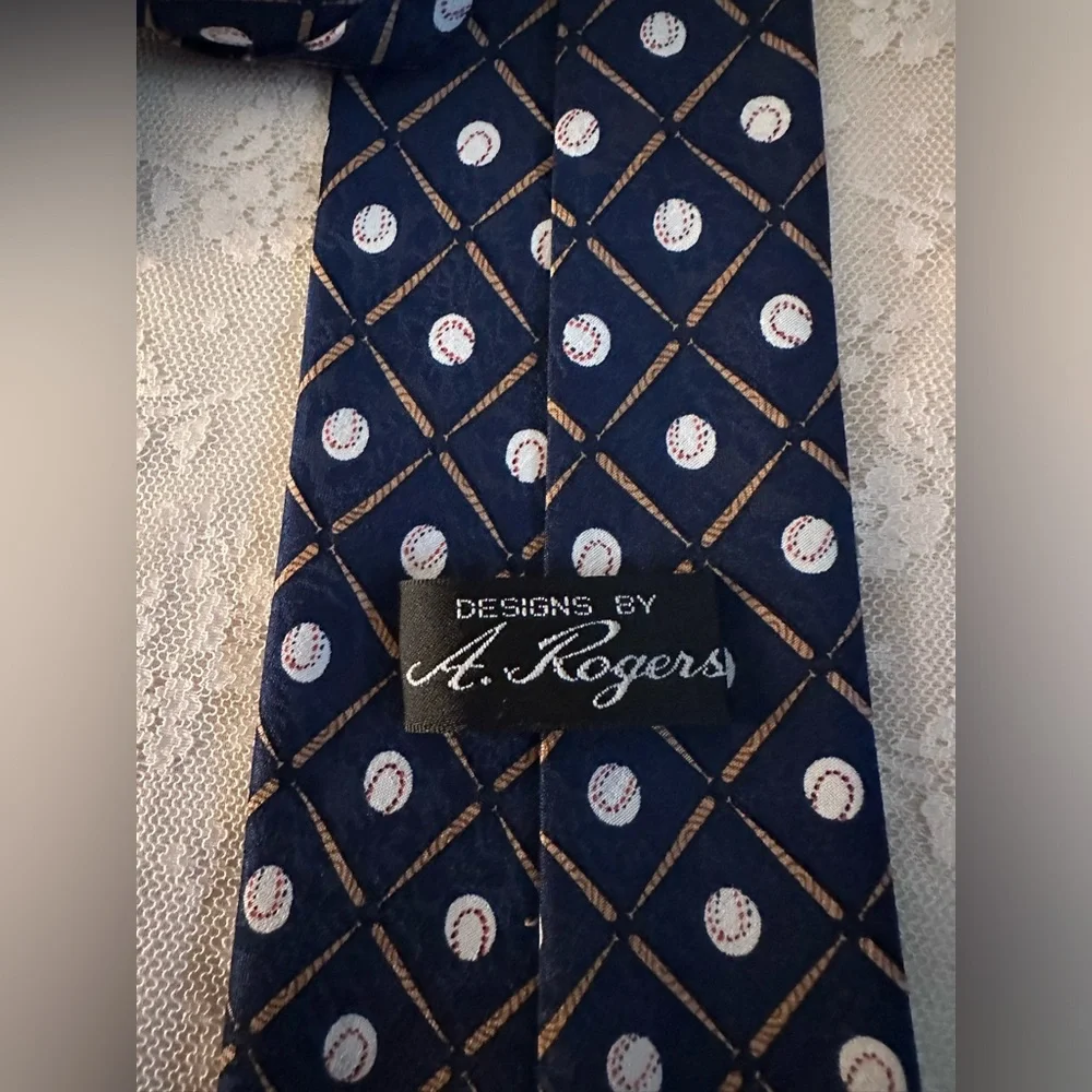 Baseball White Ball Black Tie Design by A Rogers 56 x 3 1/2
